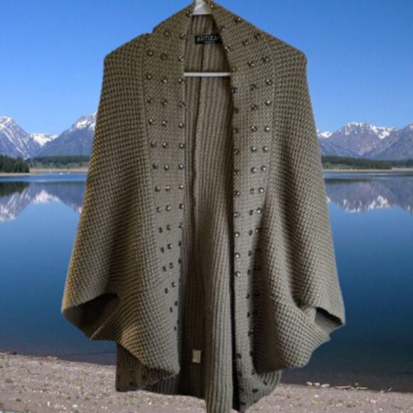 Artisan by Robin Barr OS beige open front with beaded accent poncho. Fall winter - Picture 1 of 1